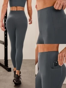 GLOWMODE 24'' CoreHold FeatherFit™-Sculpt CoreHold No Slip Fit Boning Tummy Control No Front Seam Leggings With Side Pockets Workout Gym Spring - charcoal ash - View 10