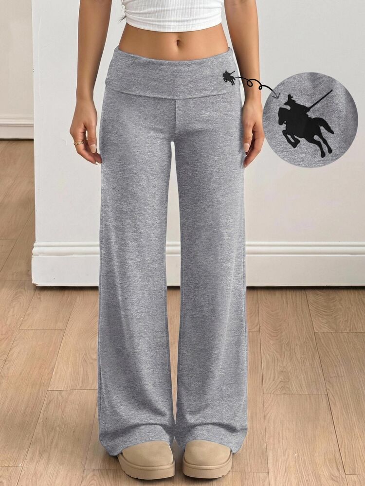 SHEIN Tween Girl Autumn Streetwear Cool Versatile Retro Cuffed Printed Y2K Long Pants, Suitable For Daily Fashion, Back To School - Grey - View 4