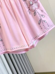 GlowEve 女士圆领仿珍珠花卉刺绣上衣和短裤休闲两件套 - 粉色 - 查看 7