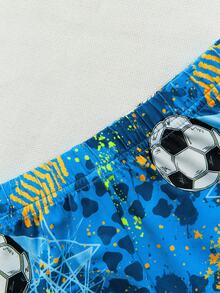 SHEIN Tween Boy Snug Fit Soccer Pattern Round Neck Short Sleeve Top And Long Pants Knitted Home Wear Two Pieces Set,Kids - Blue - View 3
