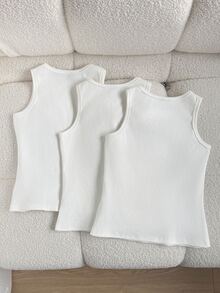 Girls Sleeveless Round Neck Tank Tops, 3pcs Set - White - View 4