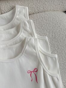 Girls Sleeveless Round Neck Tank Tops, 3pcs Set - White - View 5