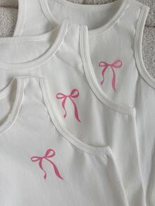 Girls Sleeveless Round Neck Tank Tops, 3pcs Set - White - View 3