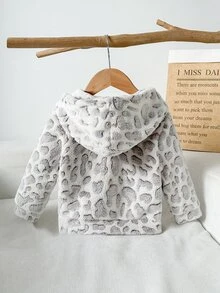 SHEIN Playful Pals Baby Girl Casual Solid Color Thermal Lined Hooded Zip-Up Jacket, Suitable For Autumn/Winter - Grey - View 2