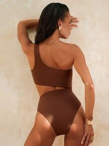 Swim Chiccia 女士夏季海灘彩色拼接露肩連體游泳衣 - 彩色 - 查看 2