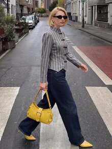 Struktiv 女款條紋青蛙鈕扣設計長袖復古襯衫 - 彩色 - 查看 5