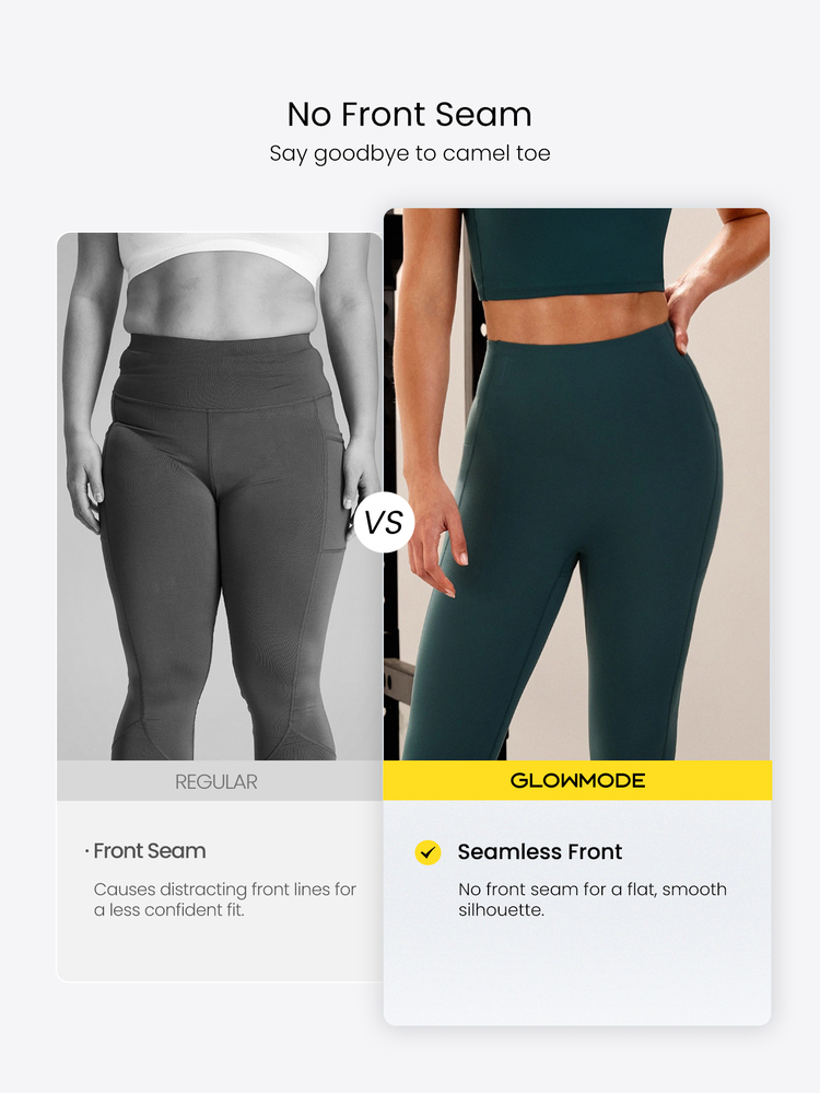 GLOWMODE 24'' CoreHold FeatherFit™-Sculpt CoreHold No Slip Fit Boning Tummy Control No Front Seam Leggings With Side Pockets Workout Gym Spring - Dark Green - View 7