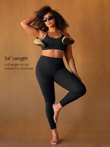 GLOWMODE 24" FeatherFit™ Keep It Classic Seam-Free High Waist Long-Lasting Comfort Back Pocket Leggings Low Impact Yoga Pilates Gym Spring Summer - Black - View 4