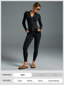 GLOWMODE 24" FeatherFit™ Keep It Classic Seam-Free High Waist Long-Lasting Comfort Back Pocket Leggings Low Impact Yoga Pilates Gym Spring Summer - Black - View 6