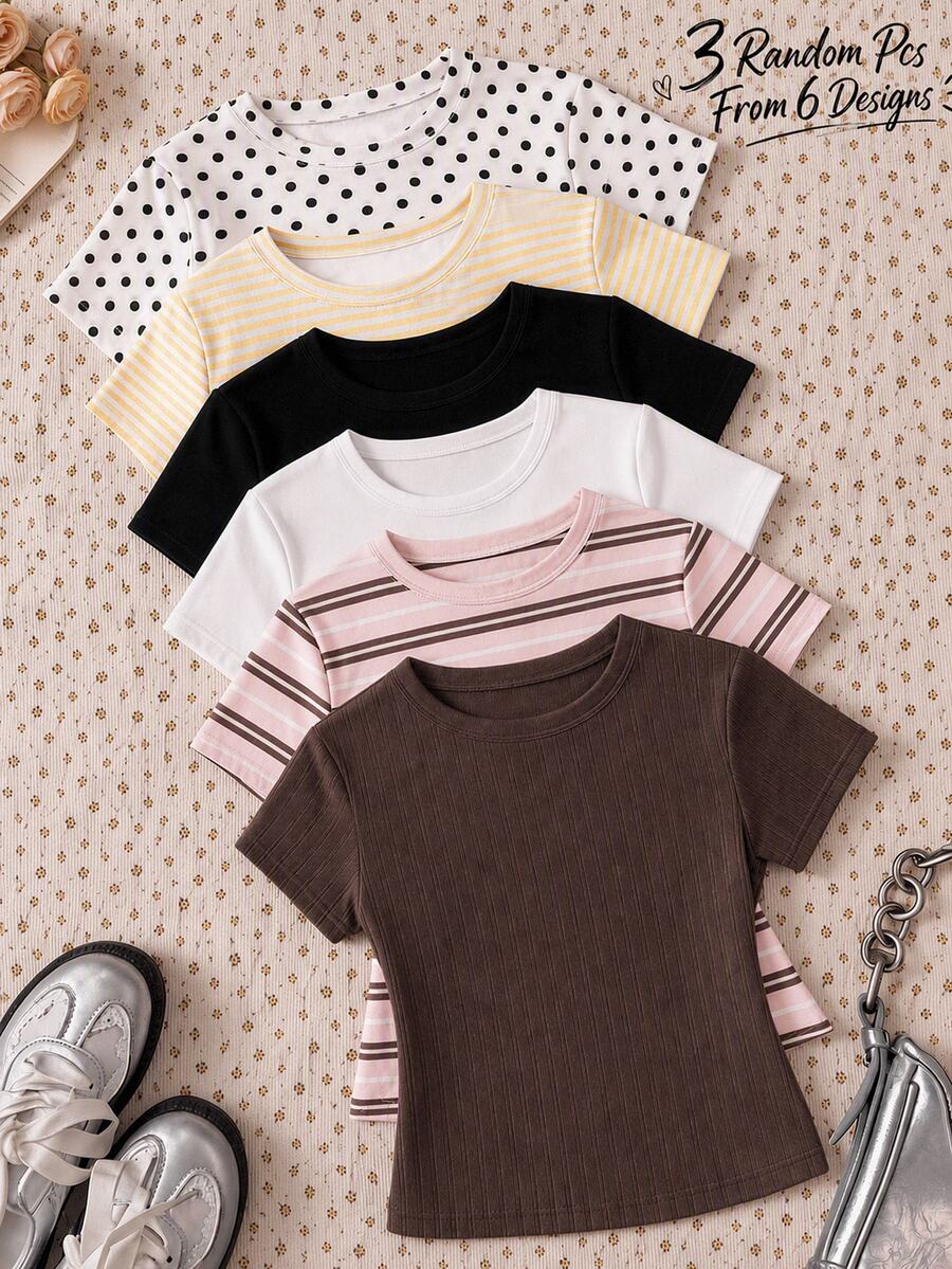3PCS Tween Girls T-Shirts - Multicolor - View 1