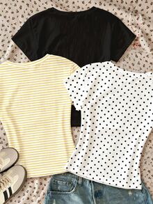 3PCS Tween Girls T-Shirts - Multicolor - View 3