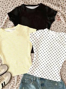 3PCS Tween Girls T-Shirts - Multicolor - View 4