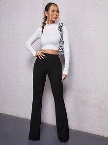 SHEIN Tall Elastic Waist Flare Leg Trousers - Black - View 4
