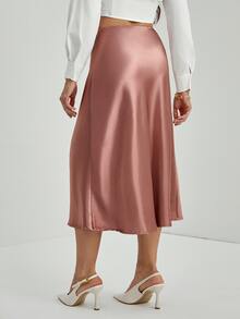 SHEIN Tall 女款純色拉鍊開合優雅A字裙，秋冬款，適合高個女性 - 藕粉色 - 查看 2