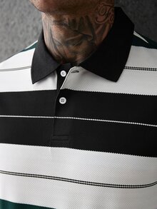 Manfinity Mode 男士條紋短袖休閒通勤 Polo 衫 - 彩色 - 查看 4