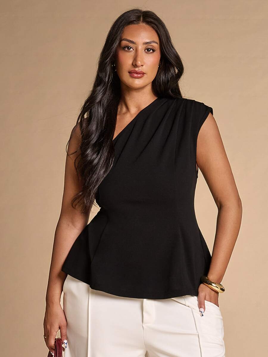 SHEIN BAE CURVE Plus Size Women's Solid Color One-Shoulder Casual ...