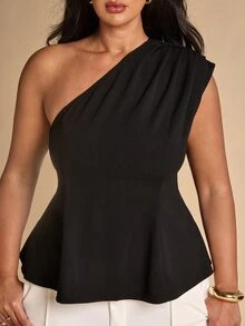 SHEIN BAE CURVE Plus Size Women's Solid Color One-Shoulder Casual ...