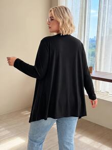 SHEIN CURVE+ Plus Size Women's Floral Long Sleeve Asymmetrical Hem Black Jacket, Simple Casual Suitable For Outings, Suitable For Autumn/Winter Fall - White - View 3