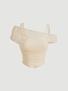 SHEIN MOD Solid Color Tank Top With Mesh Sheer Apricot Women Top - Apricot - View 3