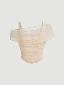 SHEIN MOD Solid Color Tank Top With Mesh Sheer Apricot Women Top - Apricot - View 2