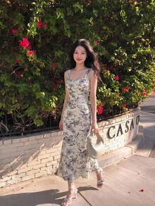 SHEIN MOD 女款優雅花卉印花無袖多色洋裝，夏季 - 彩色 - 查看 1