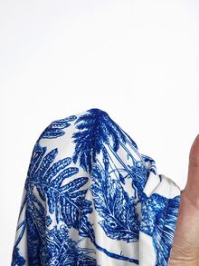 SHEIN MOD 女士花卉图案不对称下摆抹胸上衣、复古背心、游牧背心、海盗上衣、新年上衣、女牛仔服装、嬉皮女装、蓝色紧身胸衣上衣 - 藍白色 - 查看 8