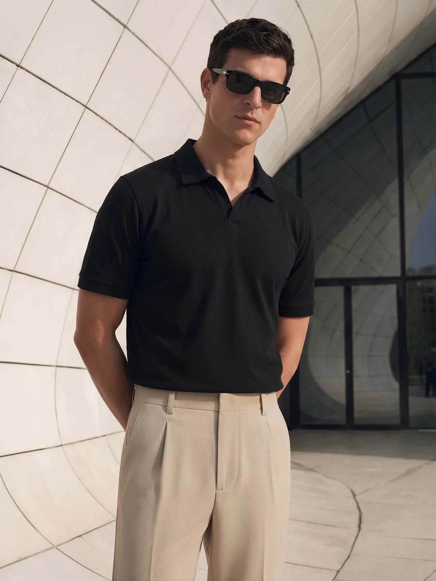 TekDrob Double Anti-Odor And Water Proof Buttonless Polo With Regular Fit - Black - View 1