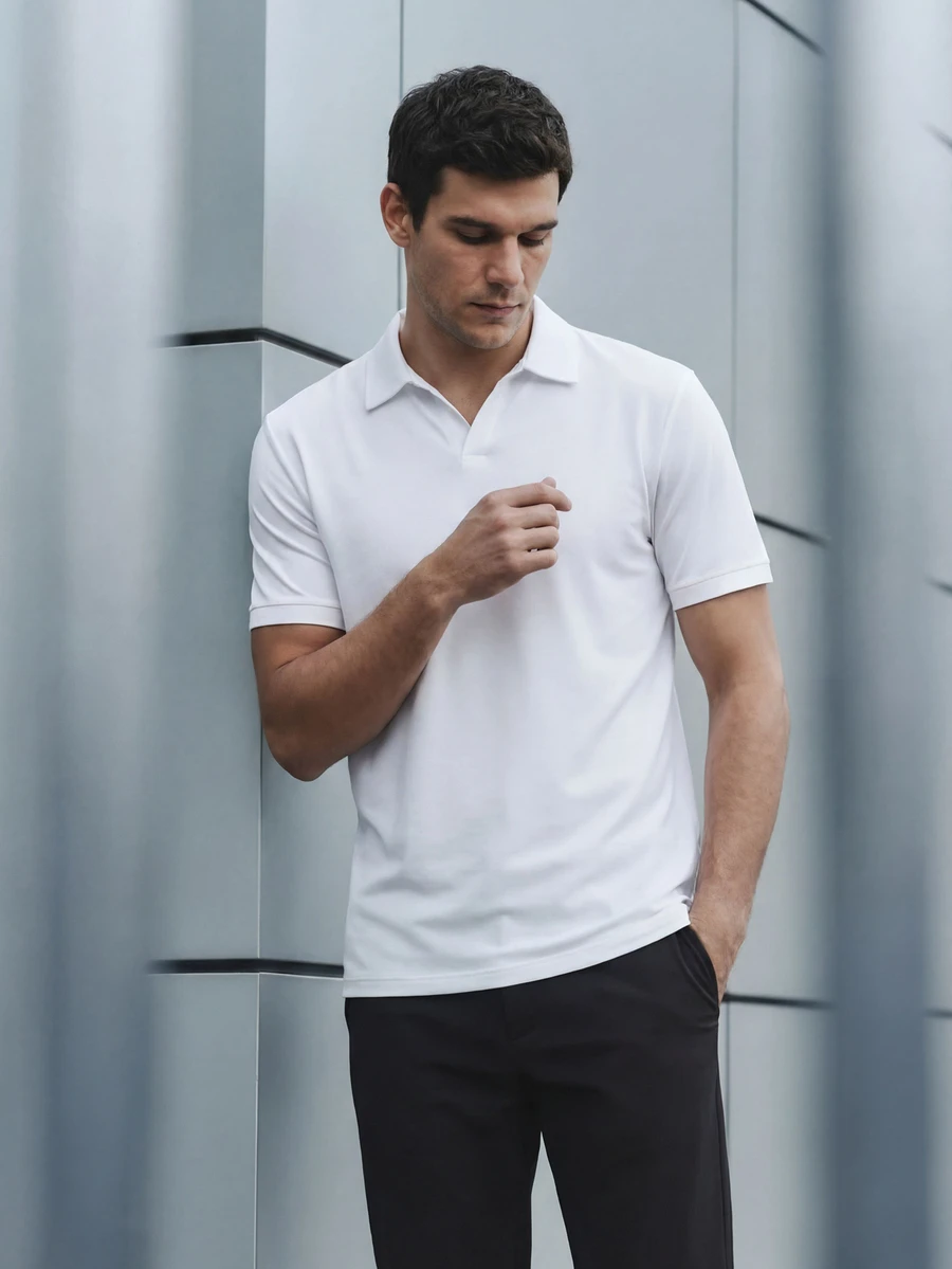 TekDrob Double Anti-Odor Polo With Regular Fit And Buttonless Detail - White - View 1
