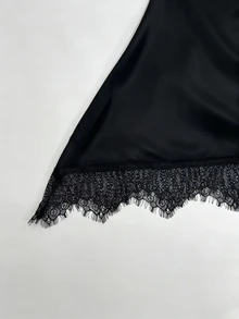 Ritzy Row Satin Sleeveless Lace Asymmetrical Hem Top With Cowl Neck - Black - View 4