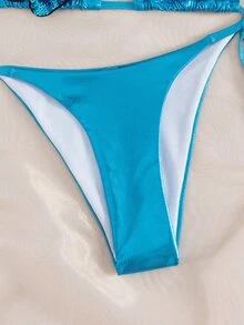 Sirith Fashionable Beachwear Women's New Sexy Sequin Flower Spaghetti Strap Tie Side Bikini Set, Suitable For Summer Vacation - Blue - View 3