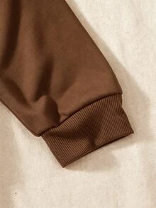青少年女孩休閒時尚可愛粉色花卉刺繡套頭運動衫 - 棕色 - 查看 6