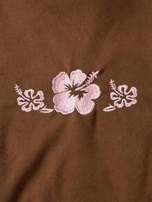 青少年女孩休閒時尚可愛粉色花卉刺繡套頭運動衫 - 棕色 - 查看 5
