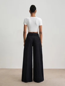 ATUI Studio Fall/Winter Casual Business Women's Casual Mid-Rise Washed Dark Blue Wide-Leg Jeans - Dark Wash - View 4