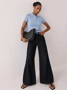 ATUI Studio Fall/Winter Casual Business Women's Casual Mid-Rise Washed Dark Blue Wide-Leg Jeans - Dark Wash - View 1