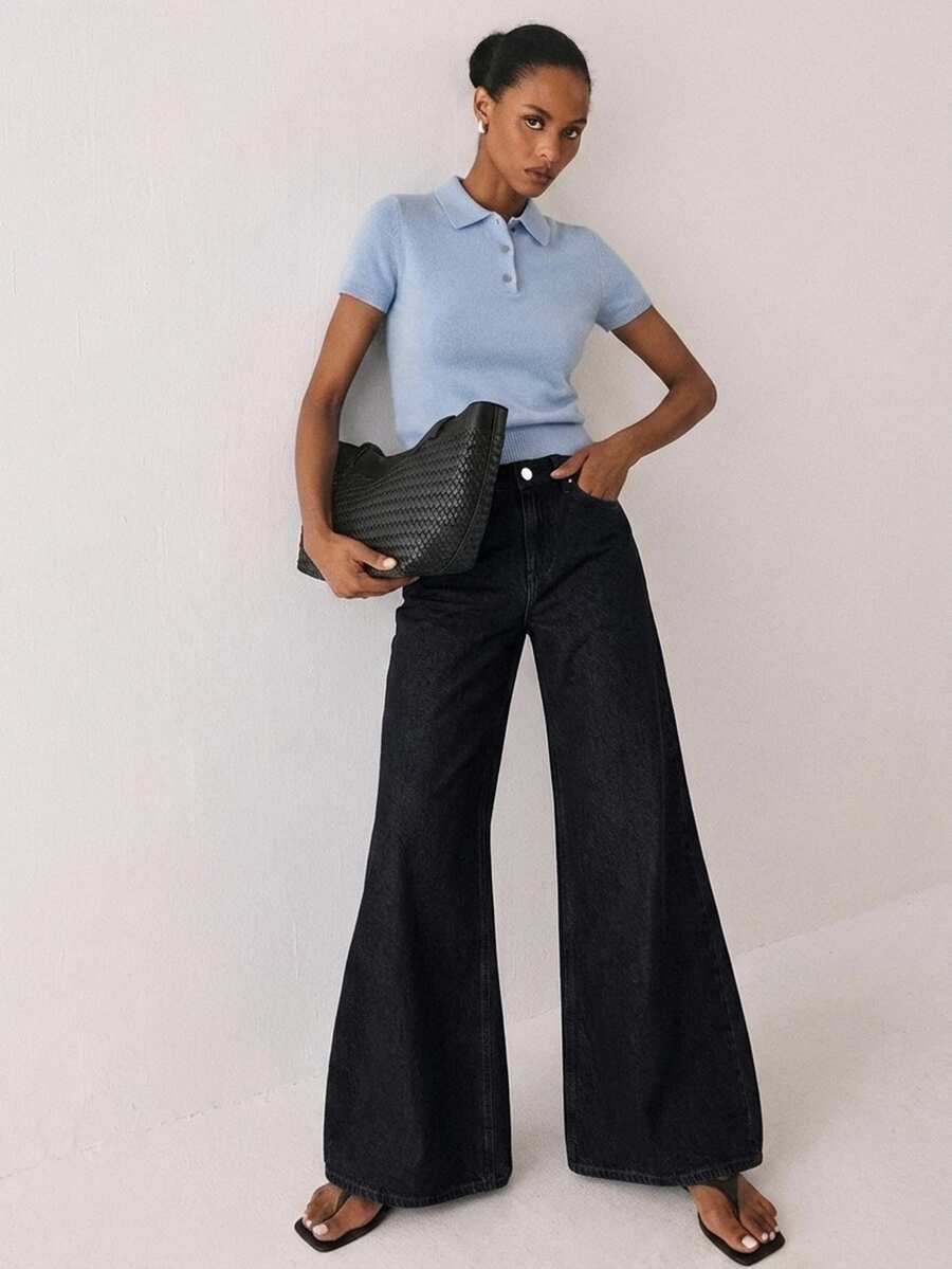 ATUI Studio Fall/Winter Casual Business Women's Casual Mid-Rise Washed Dark Blue Wide-Leg Jeans - Dark Wash - View 1