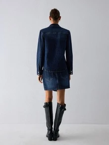 ATUI Studio Autumn/ Casual Streetwear Business Women's Button Long Sleeve Top And Denim Mini Skirt Casual Daily Outfit Everyday Day Time Navy Blue - Blue - View 6