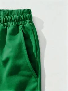 ROMWE MEN Prep Pantalones cortos casuales de verano para hombre con bordado cruzado - Verde - Ver 7