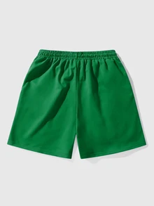 ROMWE MEN Prep Pantalones cortos casuales de verano para hombre con bordado cruzado - Verde - Ver 2