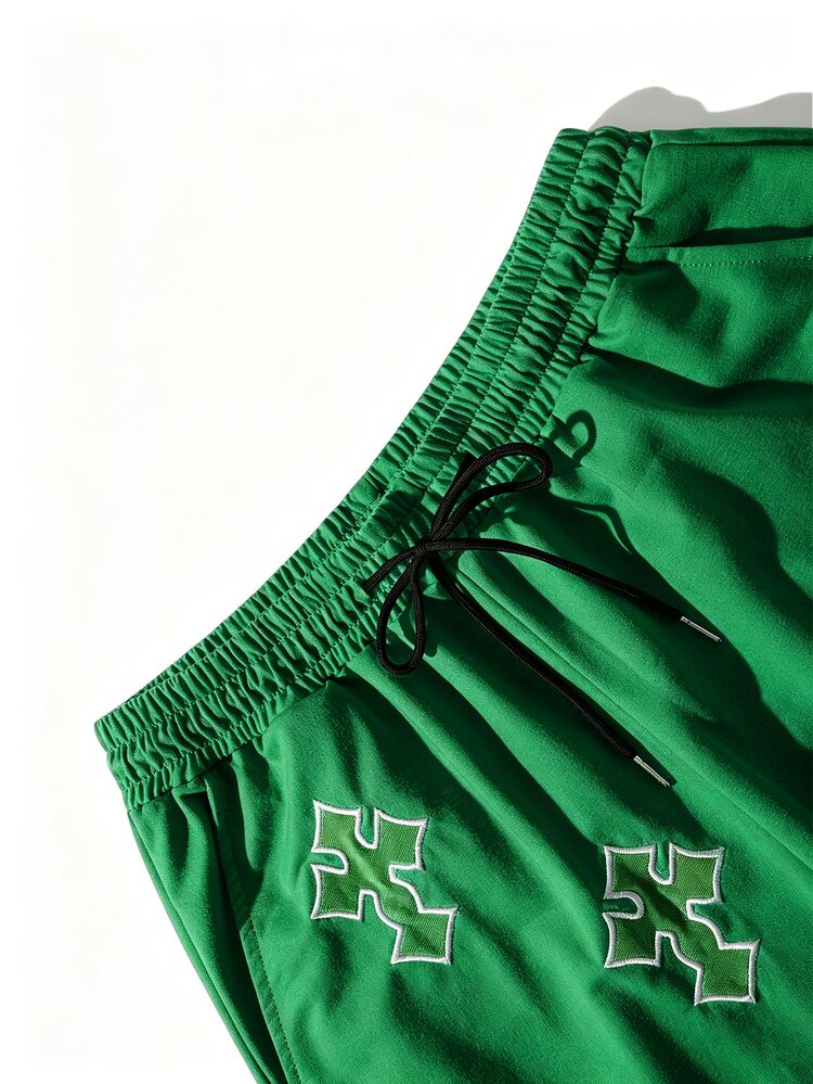 ROMWE MEN Prep Men's Summer Casual Cross Embroidery Shorts - Green - View 4
