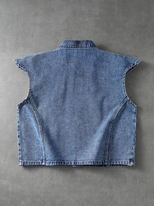 ROMWE MEN Grunge Punk Men's Pointed Collar Single-Breasted Casual Asymmetric Denim Vest - Blue - View 9