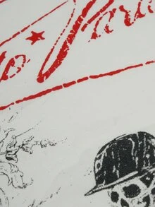 ROMWE MEN 2026春夏秋新款男士時尚休閒印花圖案中性情侶款女款圓領短袖上衣 - 白色 - 查看 3