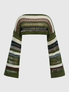 ROMWE Fairycore Women Sweaters Blok Warna Striped Casual - MultiWarna - View 2