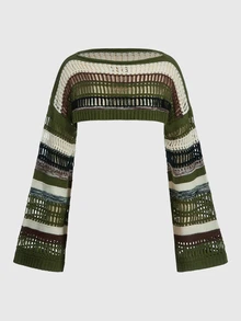 ROMWE Fairycore Women Sweaters Blok Warna Striped Casual - MultiWarna - View 1