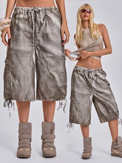 ROMWE Y2K Women's Summer Loose Vintage Washed Dirty Color Cargo Denim Shorts