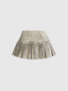 ROMWE Summer Y2K Grunge Utility Pleated A-Line Denim Skirt - Khaki - View 13