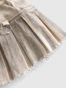 ROMWE Summer Y2K Grunge Utility Pleated A-Line Denim Skirt - Khaki - View 12