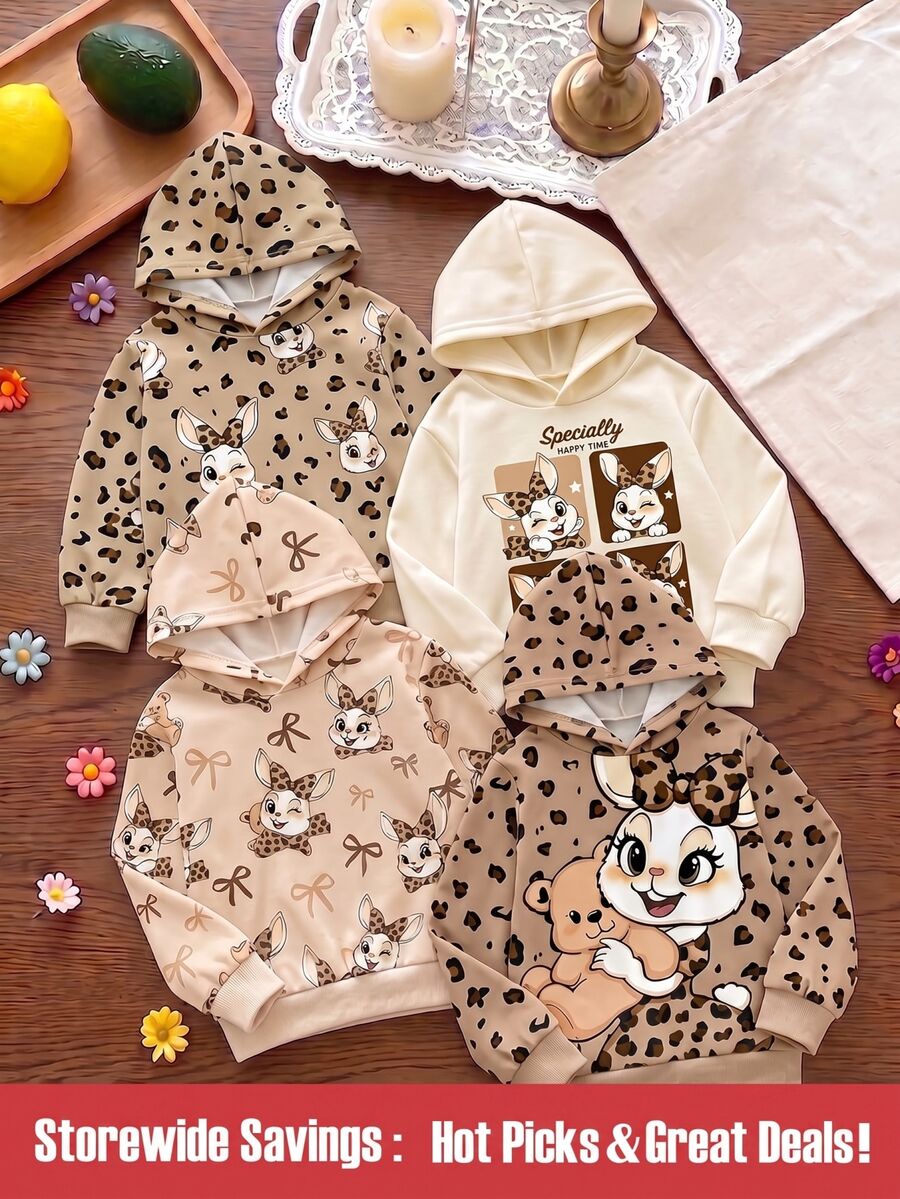 SHEIN 女童刷毛長袖休閒寬鬆連帽衛衣 秋季 - 黑色 - 查看 1