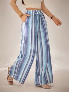 SHEIN PETITE Women's Colorful Striped Woven Long Pants - Multicolor - View 7
