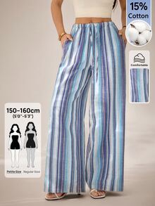 SHEIN PETITE Women's Colorful Striped Woven Long Pants - Multicolor - View 9