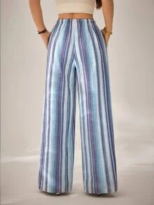 SHEIN PETITE Women's Colorful Striped Woven Long Pants - Multicolor - View 2